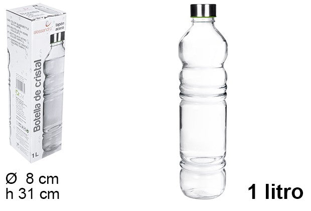 BOTELLA CRISTAL AGUA FORMA TAPA ACERO