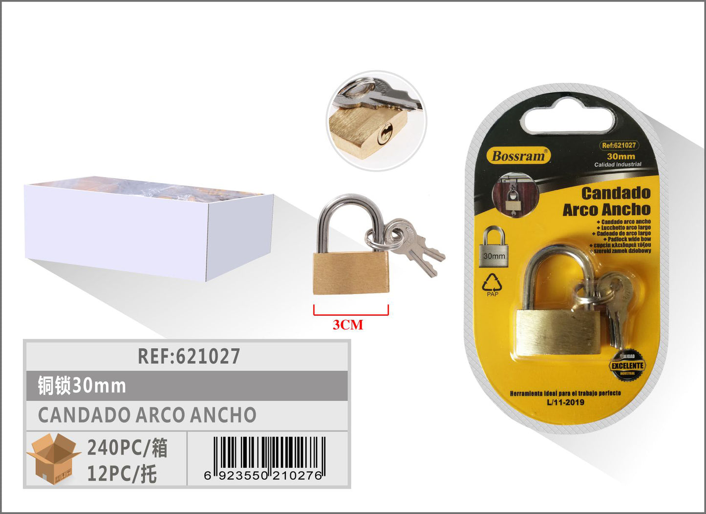 CANDADO ARCO ANCHO 3.0CM