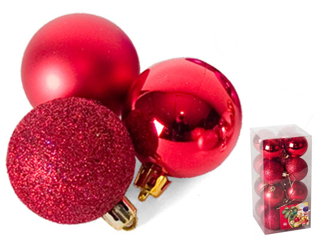 SET 16 BOLAS DE NAVIDAD ROJO 5CM 3 SURTI