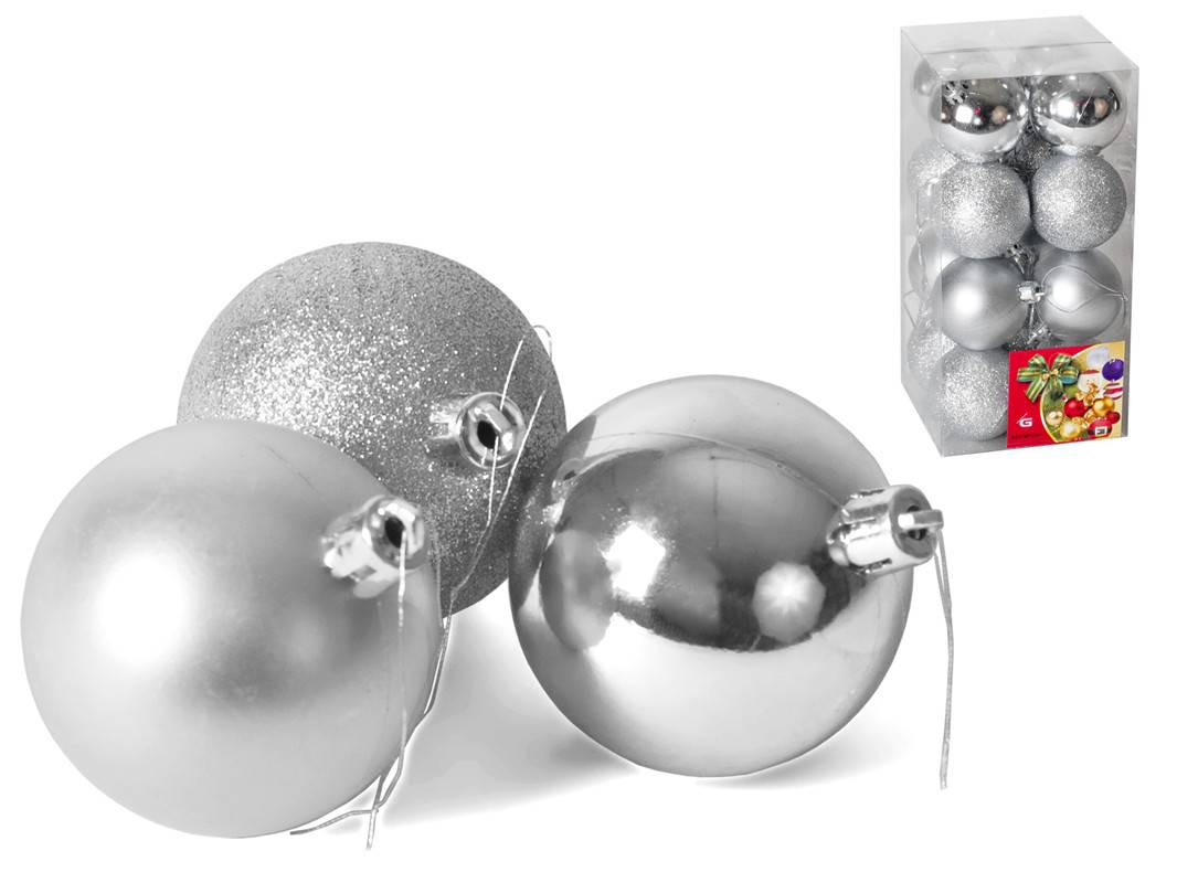 SET 16 BOLAS DE NAVIDAD PLATA 5CM 3 SURT