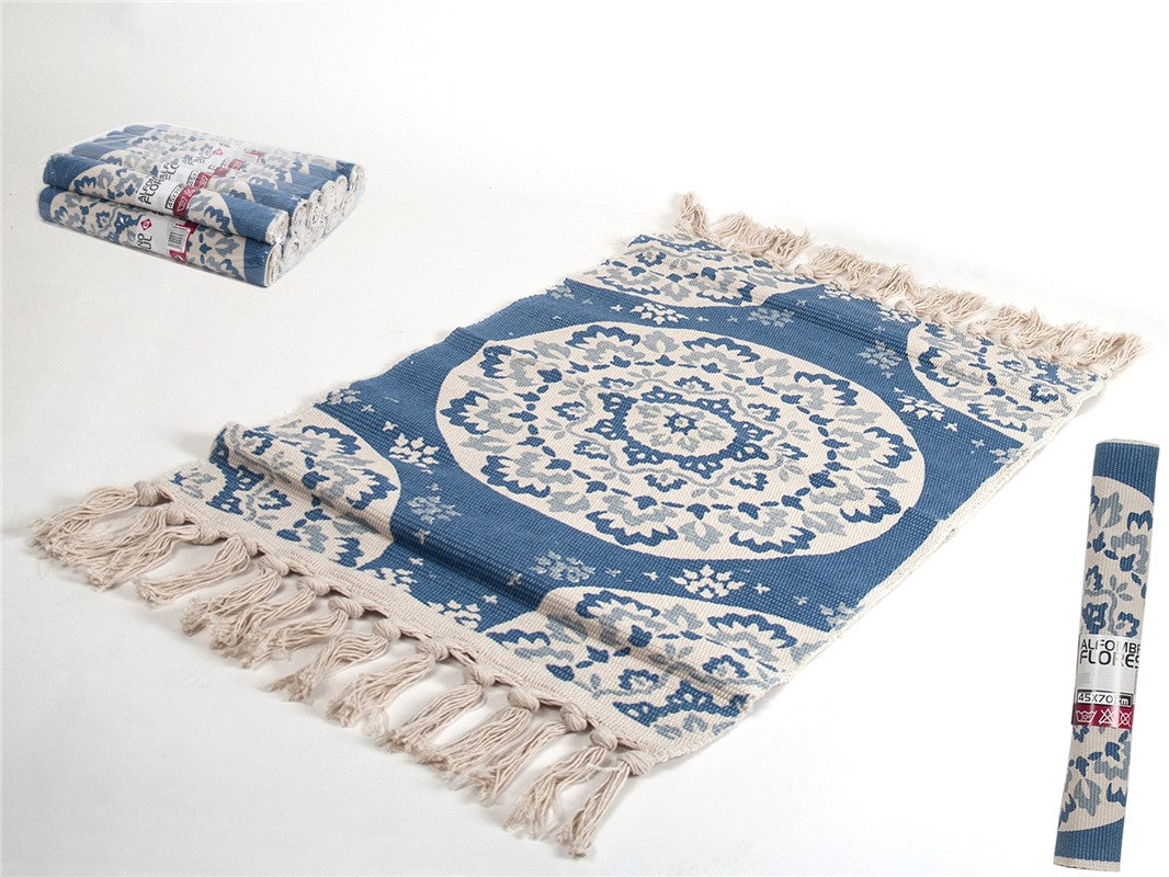 ALFOMBRA BANO 45 X 70 FLORES AZUL