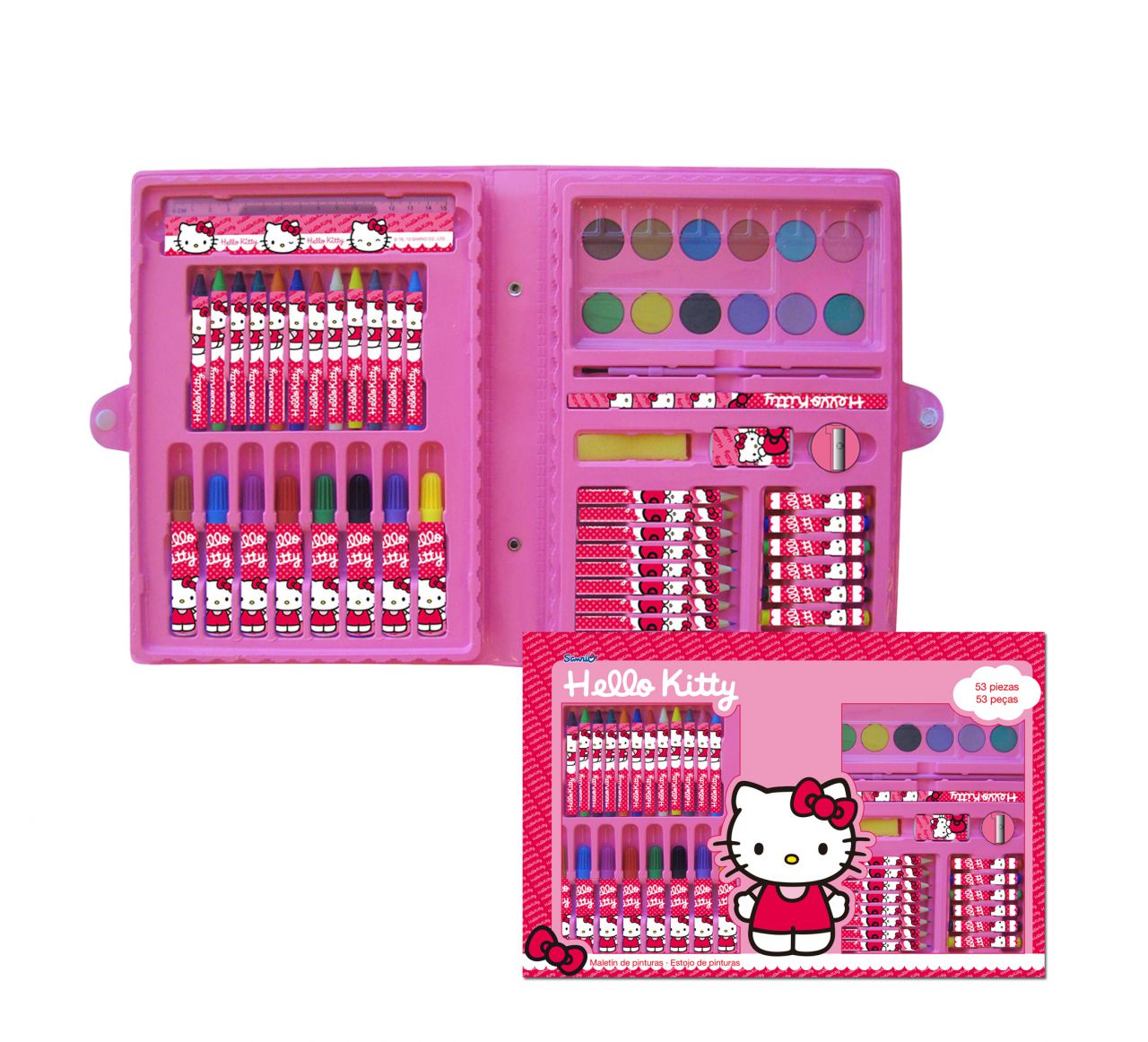 Maletin 53pzs. abierto en caja hello kitty