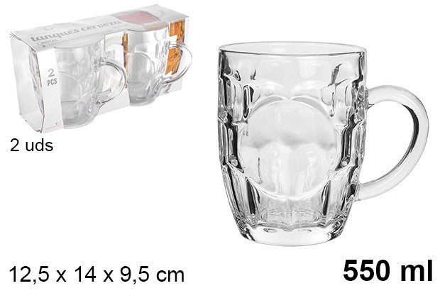 PACK 2 VASOS CRISTAL TANQUE DE CERVEZA 550 ML