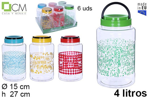 TARRO PLASTICO DECORADO CON ASA 4L.