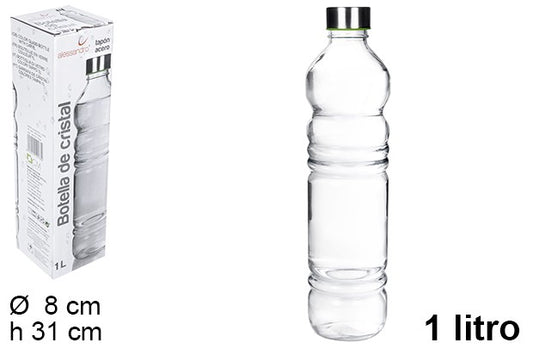 BOTELLA CRISTAL AGUA FORMA TAPA ACERO