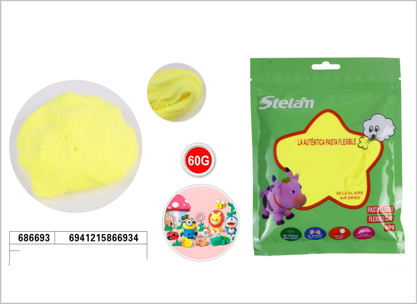 PASTA FLEXIBLE 60G  AMARILLO FLUORECENTE