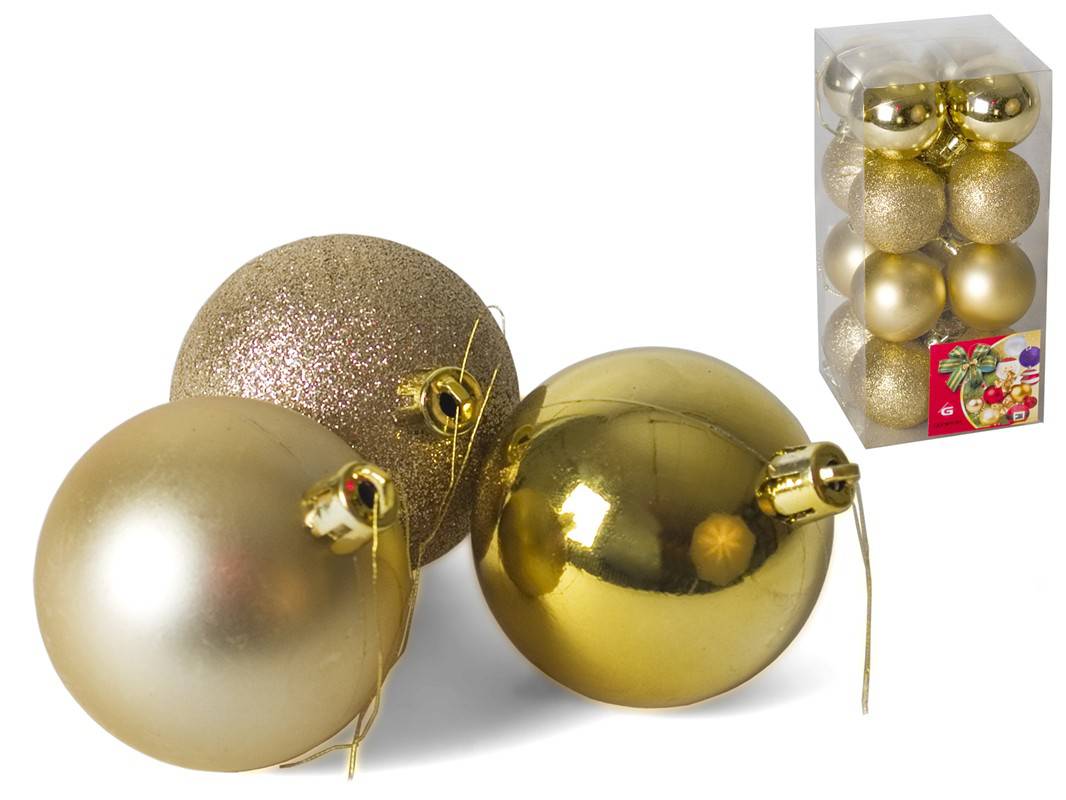 SET 16 BOLAS DE NAVIDAD ORO 5CM 3 SURTID