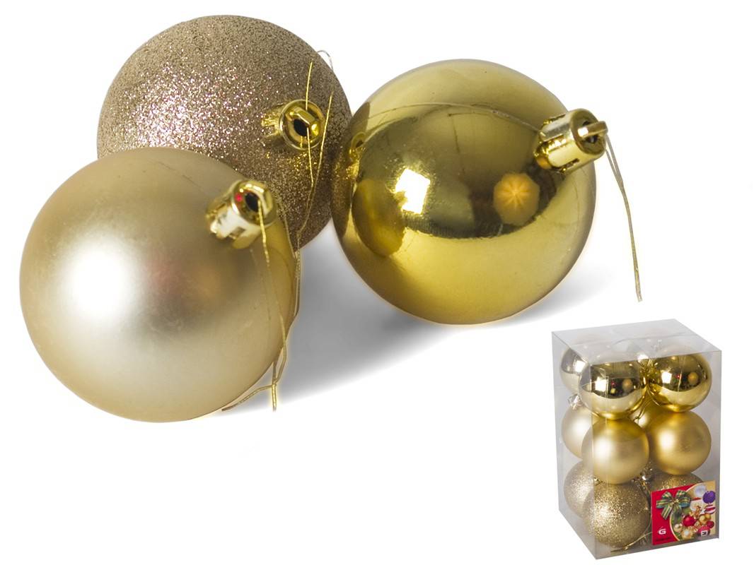SET 12 BOLAS DE NAVIDAD ORO 6CM 3SURTIDO
