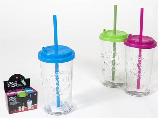 VASO 450 ML. C/PAJITA C/TAPA SURT. CRIST