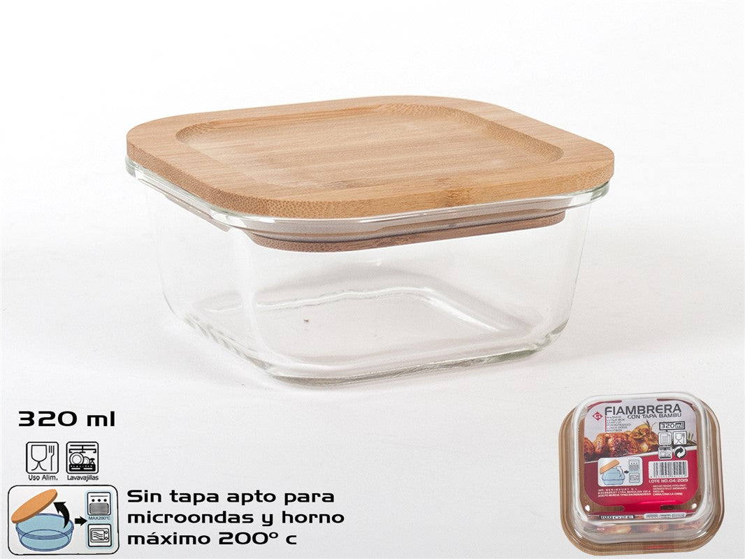 FIAMBRERA C/BAMBU CUADRADA 11CM 320ML