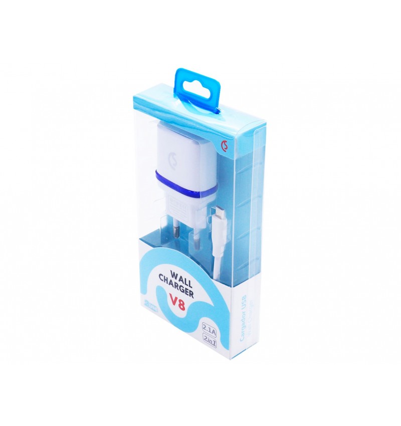 Cargador de 2 entradas USB + Cable Micro USB 2.1A PARA V8