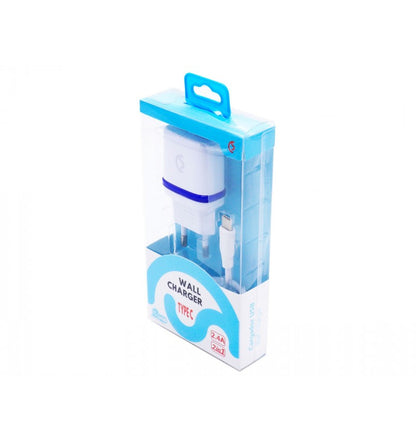 Cargador de 2 entradas USB + Cable Tipo C USB 2.1A