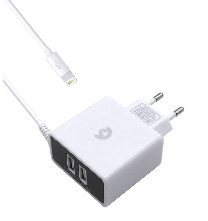 Cargador de Cable Lightning IPHONE+ 2 entradas USB extra 3.4A