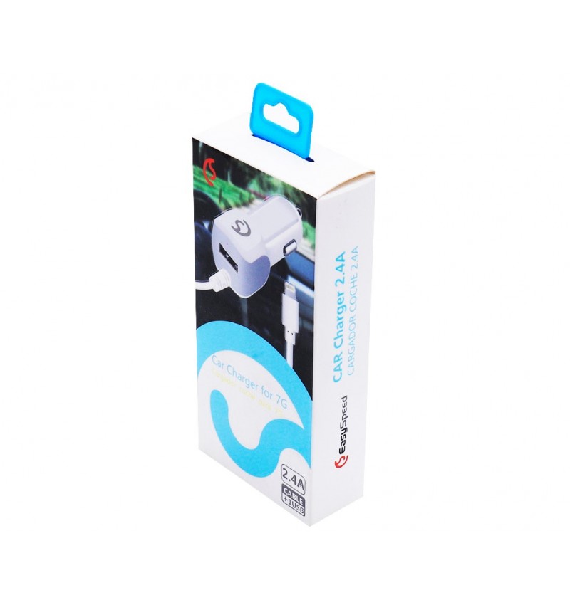 Cargador de coche con muelle para Lightning IPHONE + 1 entrada USB extra 2.4A