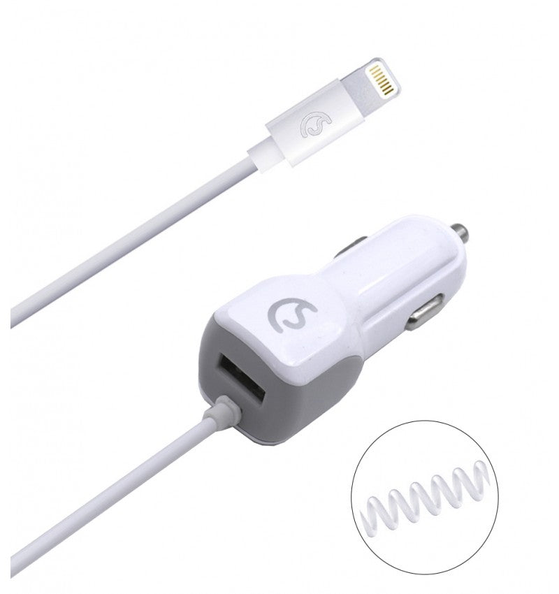 Cargador de coche con muelle para Lightning IPHONE + 1 entrada USB extra 2.4A