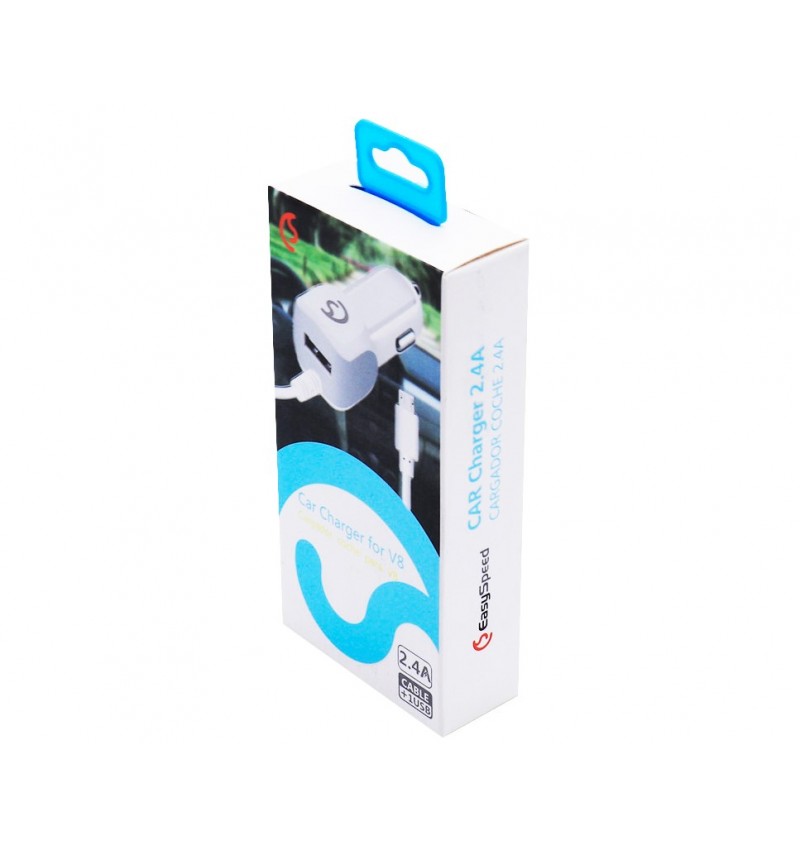 Cargador de coche con muelle para Micro USB V8+ 1 entrada USB extra 2.4A