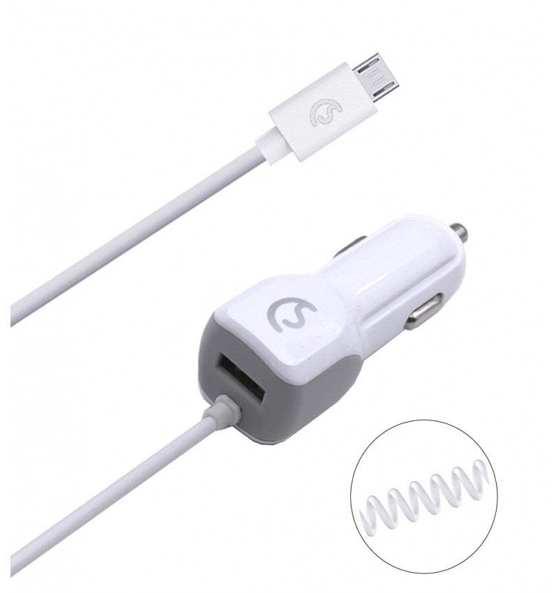 Cargador de coche con muelle para Micro USB V8+ 1 entrada USB extra 2.4A