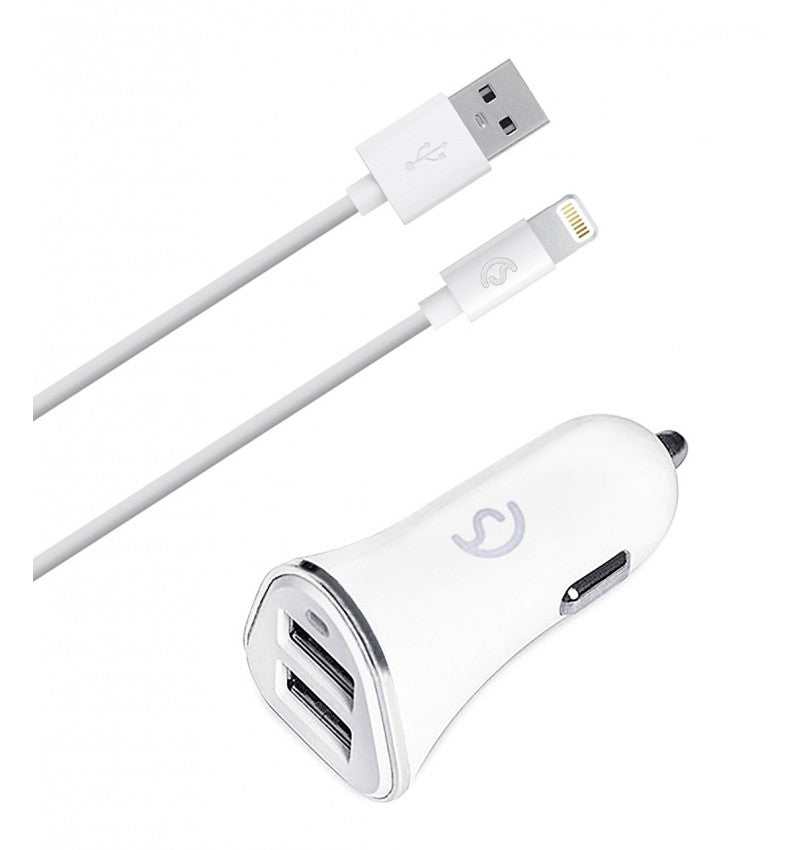 Cargador de coche de 2 entradas USB + Cable Lightning IPHONE2.1A