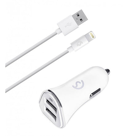 Cargador de coche de 2 entradas USB + Cable Lightning IPHONE2.1A