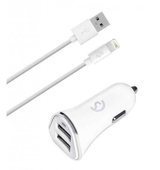 Cargador de coche de 2 entradas USB + Cable Lightning IPHONE2.1A