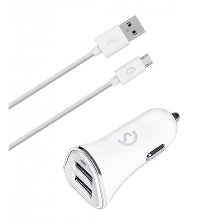 Cargador de coche de 2 entradas USB + Cable Micro USB V8 2.1A