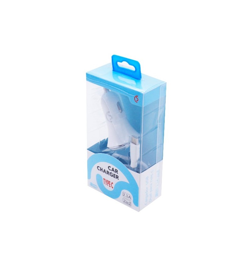 Cargador de coche de 2 entradas USB + Cable TYPE C 2.1A
