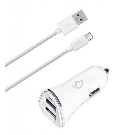Cargador de coche de 2 entradas USB + Cable TYPE C 2.1A