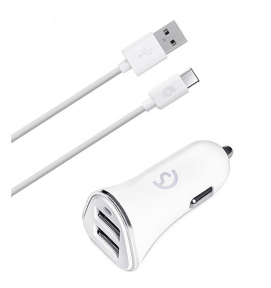 Cargador de coche de 2 entradas USB + Cable TYPE C 2.1A
