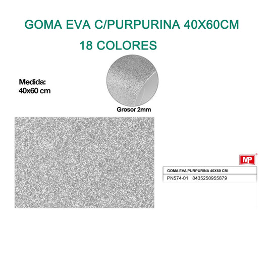 GOMA EVA C/PURPURINA 40X60CM 18 COLORES