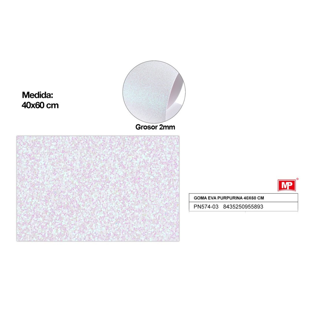 GOMA EVA C/PURPURINA 40X60CM 18 COLORES