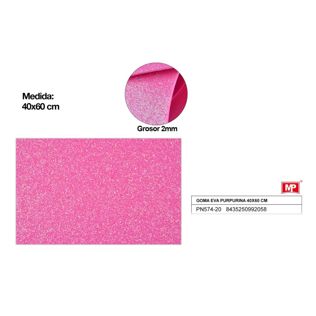 GOMA EVA C/PURPURINA 40X60CM 18 COLORES