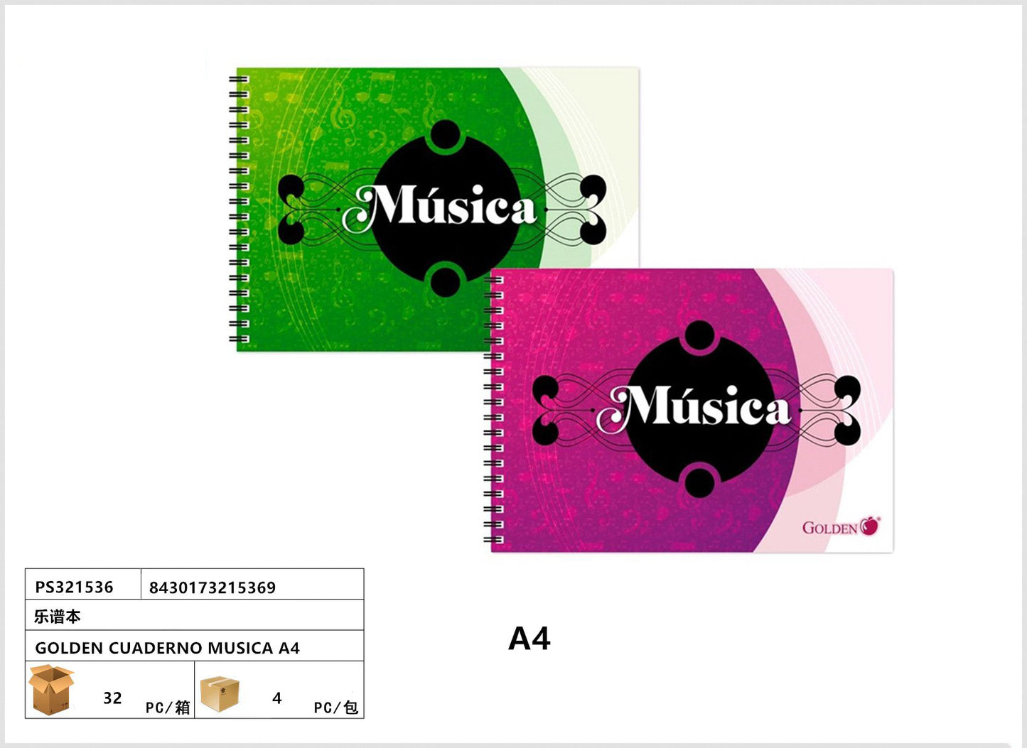 GOLDEN CUADERNO MUSICA A4