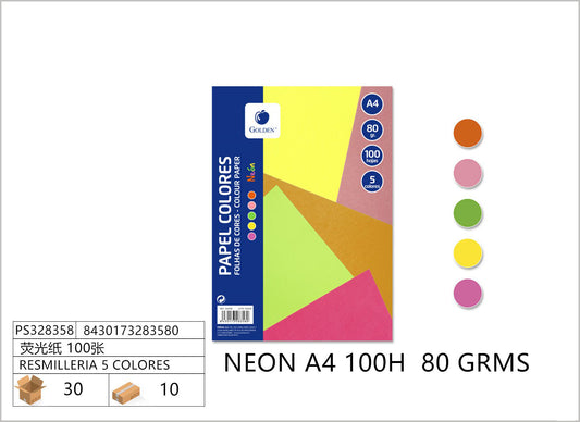 RESMILLERIA 5 COLORES NEON A4 100H 80 GRMS